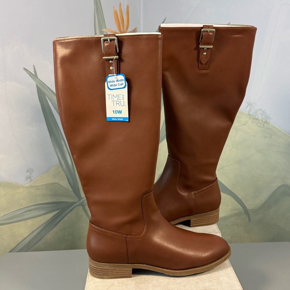 Time & Tru Wide Calf Tall Riding Boots - Brown, size 10W, NWT